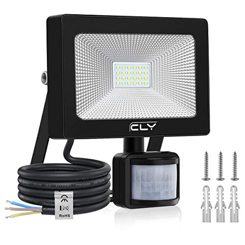 20W CLY Foco LED Exterior 2000LM,Luz Pared Sensor Movimiento Cálida 6500K, IP66 Focos LED Sensor Movimiento Exterior Impermeable,Lámparas Led de Seguridad para Jardins,Garaje,Acera,Escaleras,Pasillo