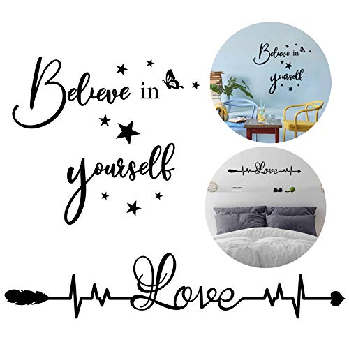 2pcs Pegatinas Pared Citas Inspiradoras Vinilos Frases Letras Motivadoras Inglés Stickers Adhesivos Negro Decoración Habitación Dormitorio Salón Oficina