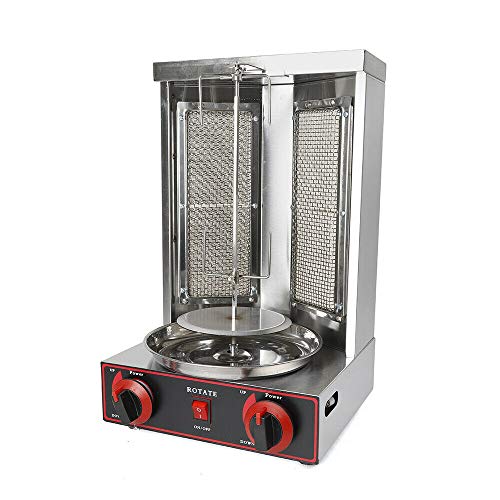 3000 W 2 quemadores Gas Acero Inoxidable Gas Döner Kebab máquina Döner Barbacoa Mesa Barbacoa Barbacoa Vertical Broiler Gaskochmaschine Spinnen Döner Kebab Shawarma Gyro Grill