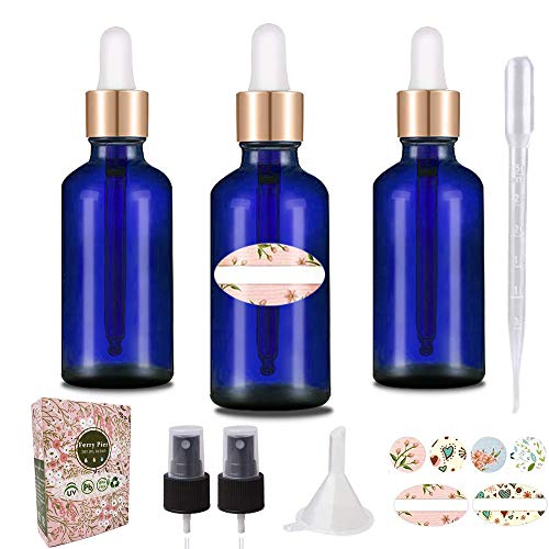 3Pcs Frasco Cuentagotas Cristal con Spray , 30ml Azul Botellas Goteros Cuentagotas con Pipeta Cuentagotas Cristal Para Aceite Esencial, Masaje,Fragancia, Aromaterapia, Laboratorio, E-Líquidos