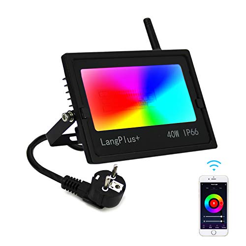 40W WiFi Foco Led, IP66 Impermeable Inteligente LED Exterior Compatible con Alexa Google, Control de Voz, 2700K-6500K Floodlight RGB para Fiesta Jardín Patio, AC100-240V