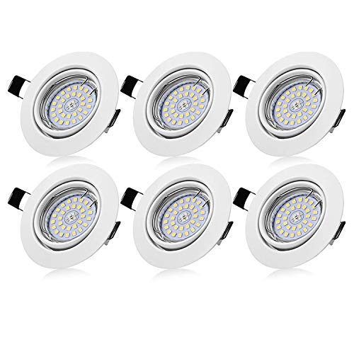 6x Focos Empotrables Regulable y Giratorio GU10 6W Blanco Cálido 4500K, Bojim Ojos de buey de led, Luz de Techo Incluye Bombilla 600lm 82Ra Basculación 30° Ángulo de Visión 120° IP20 230V