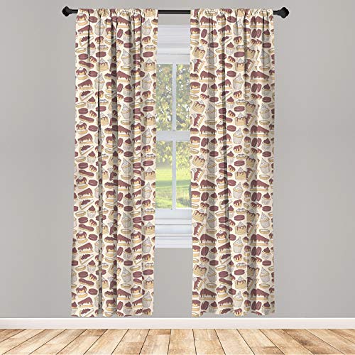 ABAKUHAUS Pastel Juego de 2 Paños Cortinas, Pasteles de Chocolate Pies molletes, Tratamiento de Ventana para Habitación y Dormitorio, 150 cm x 175 cm, Brown Malva Topo