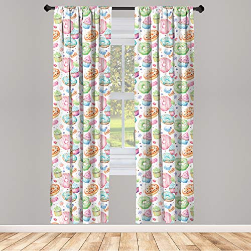 ABAKUHAUS Postre Juego de 2 Paños Cortinas, Batida Carne empanada Mollete, Tratamiento de Ventana para Habitación y Dormitorio, 150 cm x 225 cm, Multicolor