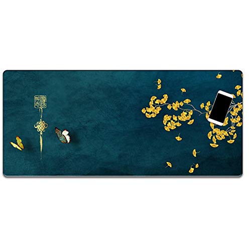 alfombrilla de ratón grande Escritorio Gaming Grande XXL 1000x500x3mm Mariposa de hoja de ginkgo dorado Alfombrilla para Ratón PC Mouse Pad Impermeable Cojín de Ratón Antideslizante Mousepad para Vide