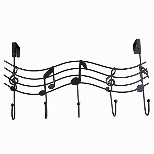 Alivier - Perchero de Hierro Forjado para Puerta de Instrumento Musical detrás del Gancho, sin Nariz, Negro, 42CM*28CM