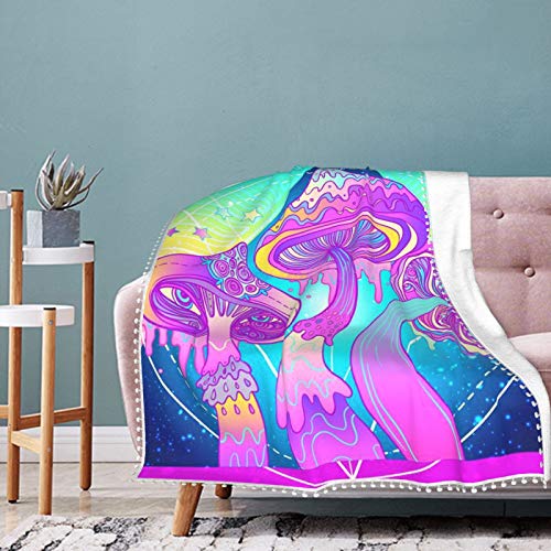 Alysai Manta Vibrante psicodélica de geometría Sagrada de Hongos, Manta mullida, Manta de Cama, Mantas cómodas para niños, Manta de sofá, vellón Grueso (Doble) 80"x 60"