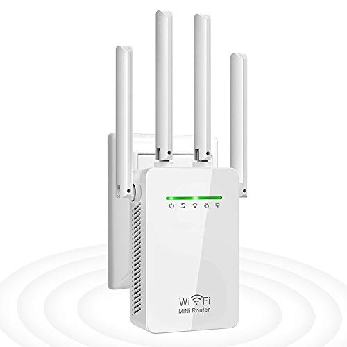 Amplificador Señal WiFi, 300Mbps/2.4 GHz Repetidores WiFi Amplificador Extensor de WiFi con Largo Alcance Modo Punto de Acceso/Repeater/Router/Cliente(2 Puerto LAN / WAN, 4 Antenas Externas, WPS)