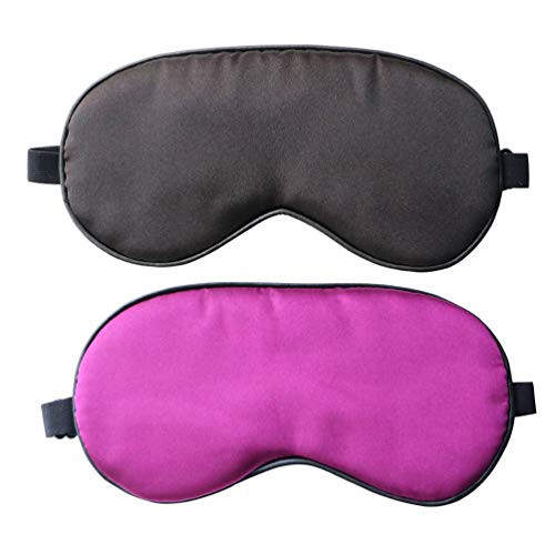 Antifaz para Dormir, Antifaces Seda Anti-Luz Cómoda, Máscara Agradable para Mujeres y Hombres, 2 Piezas, Negro y Morado