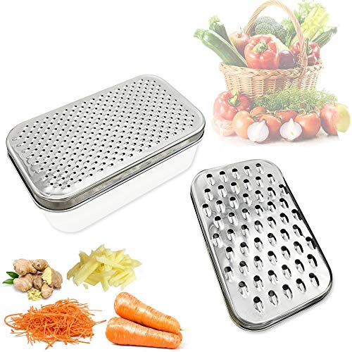 APIKA Rallador De Queso con Contenedor de Ahorro de Alimentos y Tapa de Frutas y Verduras (Blanco+Caja Rectangular)