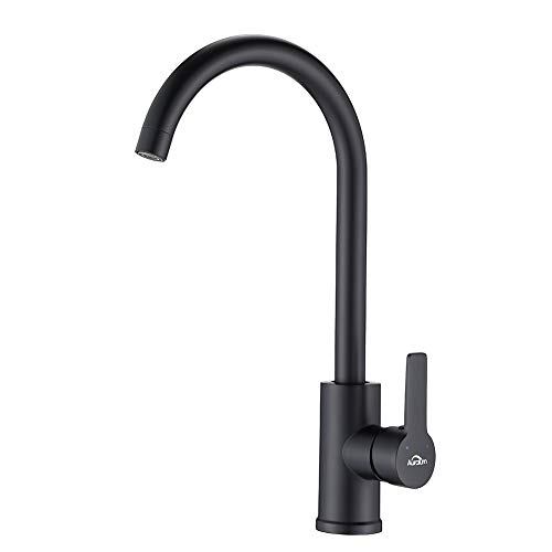 Auralum Grifo de Cocina Negro con Giro de 360°, Mezclador Fregadero Caño Alto Diseño Elegante, Grifo de Fregadero Negro Monomando para Agua Caliente y Fría