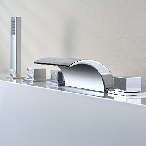 Auralum Sistema Ducha para Bañera Grifo de Ducha Bañera Cascada Acero Inox Ducha de Mano Extraible Cinco Orificio para Bañera