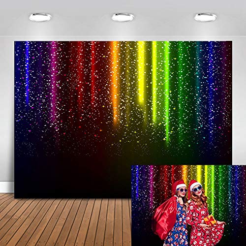 Avezano Let's Glow - Tela de fondo musical para baile de discoteca, decoración colorida del arco iris neón para niños, hombres, mujeres y fiestas de cumpleaños, 220 x 150 cm