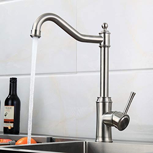 AXWT 304 Grifos de Cocina de Acero Inoxidable Estilo Europeo Antiguo Lavabo Giratorio Fregadero del Fregadero Grifo Calor frío Grifo de Agua