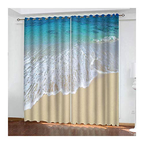 AYDOME Cortinas Dormitorio Opacas, Cortina para Ventana Cocina Azul Cortinas Habitacion Matrimonio 2 Piezas Playa Mar Cortina Poliester Habitacion 264x214CM