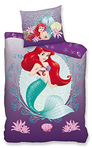 AYMAX S.P.R.L. - Juego de cama de Ariel – La Sirena, funda nórdica reversible 140 x 200 cm + funda de almohada de 63 x 63 cm