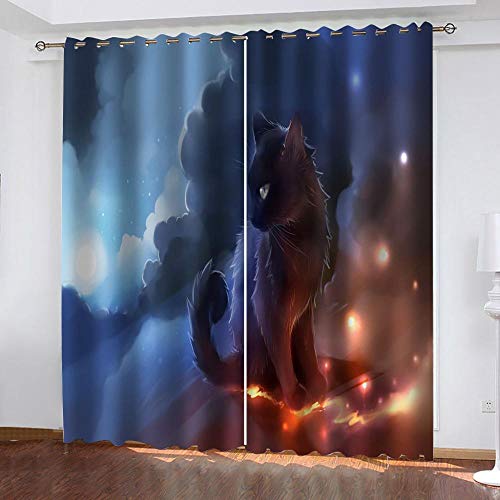 BCDJYFL 3D Cortinas De Térmica Aislante Lindo Gato Cortinas Cortas 3D Cortinas Opacas para Salón Cama Habitación Hotel Oficina Cortinas.220X215Cm(Ancho X Alto)