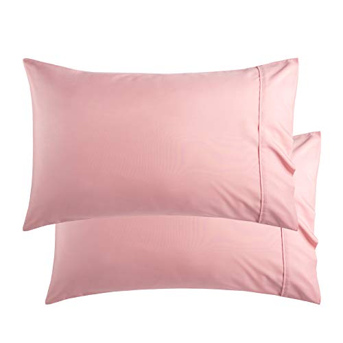 Bedsure Funda Almohada 50x75 cm de Microfibra - Juego de 2 Fundas Almohadas 75x50 Transpirable Suave Antiarrugas, Rosa, sin Cremallera, 2 Unidades