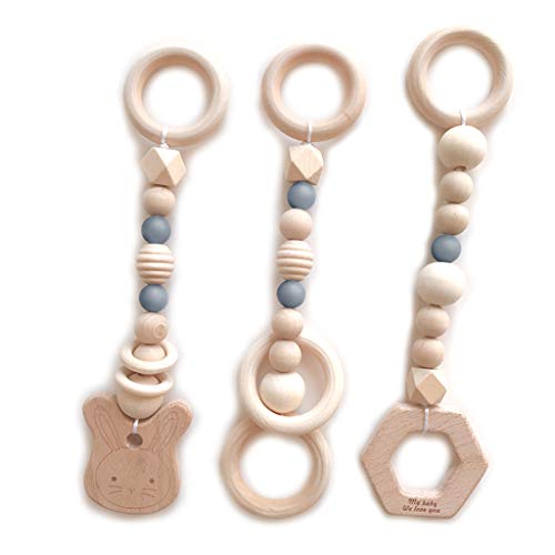 BELTI 3 unids/Set Estilo nórdico de Dibujos Animados de Madera Maciza Estante de Fitness Colgante decoración de la habitación de los niños bebés Anillo-Pull Juguete Adornos Colgantes