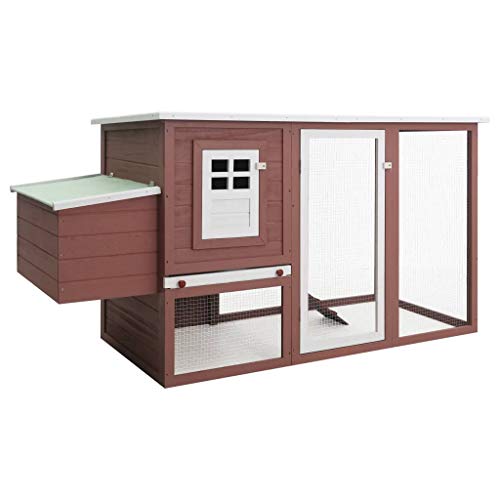 Benkeg Gallinero con 1 Jaula para Huevos Madera Marrón y Blanco 202 x 75 x 98 cm Resistente a la Intemperie, Gallinero Exterior Madera Casa para Gallinas Jaula para Animales