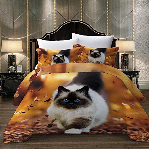 Bevvsovs® Ropa De Cama 3D Animal Lindo Gato 200 X 200 Cm (1 Funda Nórdica De Apertura Y Cierre con Cremallera + 2 Fundas De Almohada 50X75Cm) Serie De Fundas Nórdicas Suaves Y Exquisitas De Fibra Ext