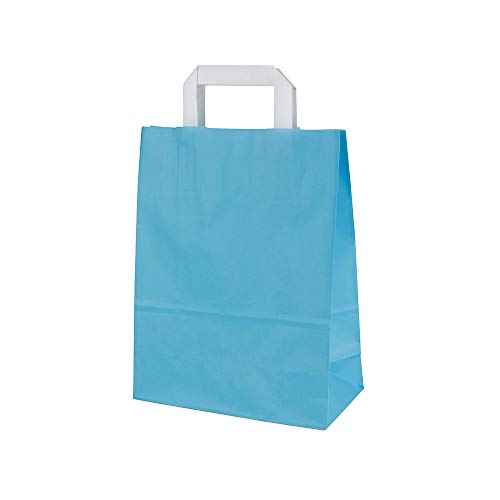 BIOZOYG Bolsas de Papel con Asas Planas 70g 22+10x31cm 'Trigon' I Bolsas de Papel Kraft robustas I Bolsas de Regalo Grandes para Fiesta I Bolsas con Fondo sólido 25 Bolsas de Papel Azul Claro