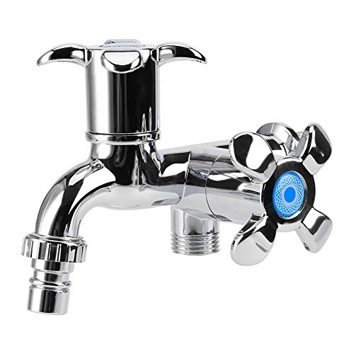 Biuzi Grifo de Agua 1Pc G1/2inch 1/4 Turn ABS Plastic Basin Water Tap Grifo de Lavadora Duradero y Conveniente con Doble Pico y manija(Mango de Flor)