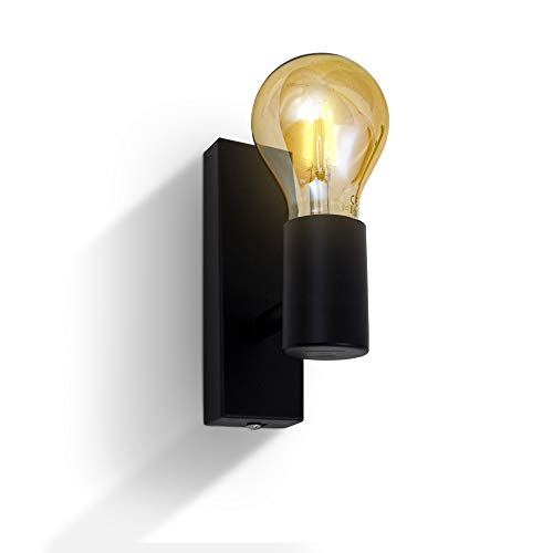 B.K.Licht - Aplique de pared negro para interior, Lámpara de metall, requieren bombilla E27, max. 60 W, 230 V, índice de protección IP20, industrial, retro, vintage, rústico, o incluso nórdico moderno