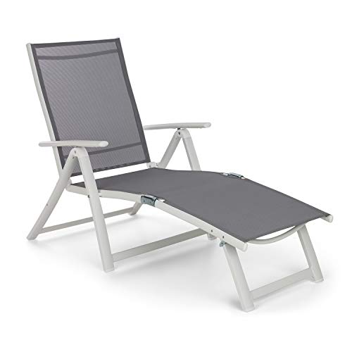 Blumfeldt Pomporto Lounge Tumbona de Exteriores - Hamaca para Tomar el Sol, Superficie de 173,5 x 51 cm, Respaldo reclinable a 7 Alturas, Superficie hidrófuga, ComfortMesh, Plegable, Blanco