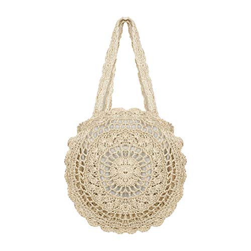 Bolso Redondo de la Paja Mujeres, Funda Grandes Flores Durchb Raya Webart, Bolsos de Bandolera Verano Hecho a Mano Totes de Playa Ratán Tejidas a Mano Para Estilo Boho Para Viajes, Fechas y Vacaciones