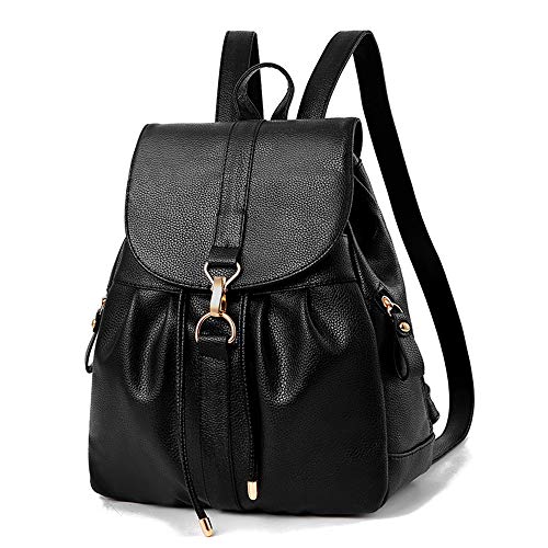 Bolsos de la mochila de la borla de la vendimia de las mujeres negras, mochila del viaje de la mochila del faux del cuero ocasional, bolso de escuela pequeño para los adolescentes