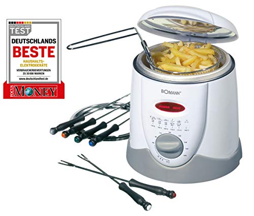 Bomann FFR 1290 CB Freidora, 6 Tenedores de Fondue, 900 W, 1 Liter, plástico, Blanco y gris