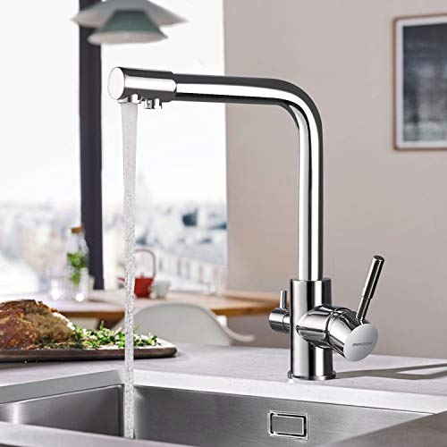 BONADE Grifo de Cocina Osmosis Grifos con Filtro para Fregadero Giratorio de 360° Grifo Mezclador de Latón Cromado para Agua Fría y Caliente y Potable Disponible