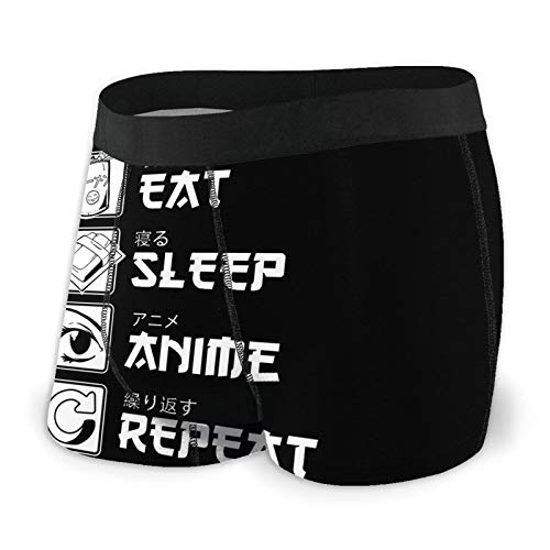 Calzoncillos tipo bóxer para hombre con texto en inglés "Eat Sleep Anime", repetición de palabras japonesas