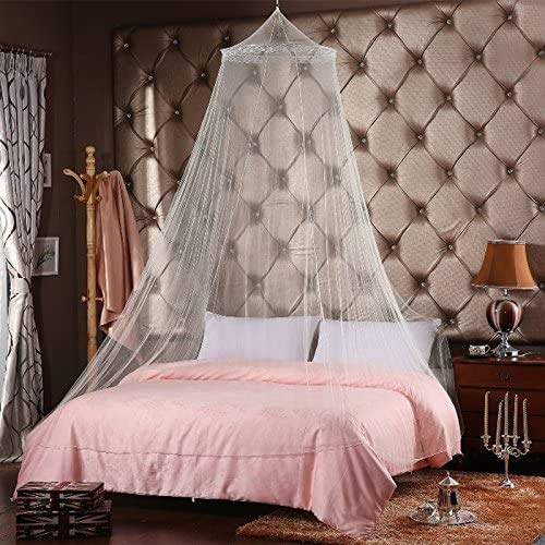 Cama mosquitera de malla, dosel de cama colgante con encaje para cama doble e individual, fácil instalación, blanco, 60 x 250 x 1050 cm