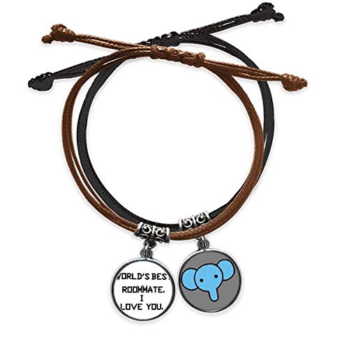 CaoGSH World Best Roommate I Love You Pulsera de cuerda de mano de cuero con diseño de elefante