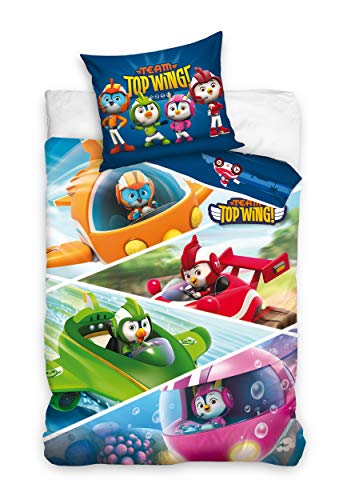 Carbotex - TW192027 - Top Wings Team Juegos de fundas 4 CHARACTERS Funda Nórdica Y Funda De Almohada Algodón Original - Multicolor - 140x200 Centímetror