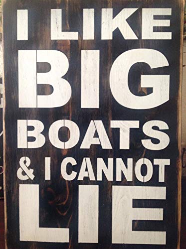 Ced454sy I Like Big Boats & I Cannot Lie, cartel de madera primitiva, canotaje, natación, río, lago, océano, playa, verano, esquí acuático, decoración de patio, garaje