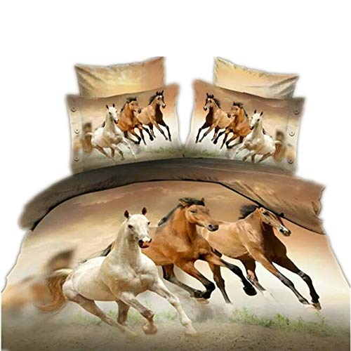 CHAOSE Juego de Sábanas Serie de Animales Lobo Funda Nórdica de Algodón y poliéster 3 Piezas (1 Funda Nórdica + 2 Funda de Almohada 48x74cm) (Caballo, (180x220 cm+2/74x48cm)- Cama 105/135)