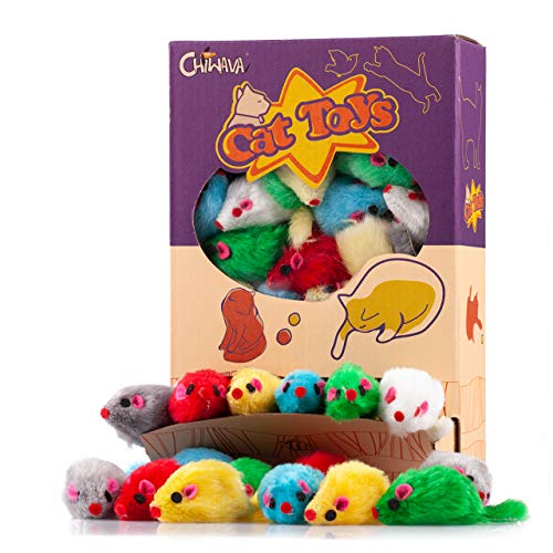 Chiwava 36 Piezas 10,5 cm Juguetes para Gatos Peludo Ratones sonajero pequeño Ratón Gato Gatito Interactivo, Colores Variados