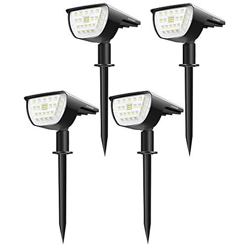 Claoner 32 LED/3 Modos Paisaje Luces Solares Mejoradas, 2 en 1 Luz del Césped Inalámbricas Impermeable IP65 Luces LED Solares Porche para Patio, Camino, Porche, Piscina y Patio- 4 Paquetes