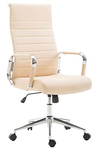 CLP Silla De Oficina Kolumbus En Simil Cuero & Base De Metal con Ruedas I Silla De Escritoria Ergonómica & Regulable En Altura, Color:Crema