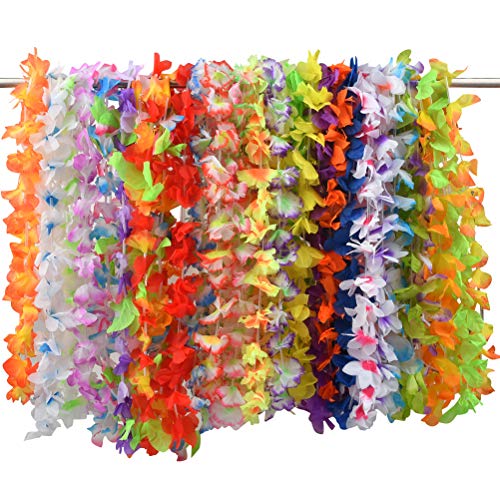 Collar Hawaiano Flores Guirnalda Hawaiana 36PCS Collares Hawaianas Guirnaldas Tropical Guirnalda Flores Hawaii Hula Luau Aloha Collares Tropicales Hawaianos de Leis, Decoración Cumpleaños Fiesta Playa