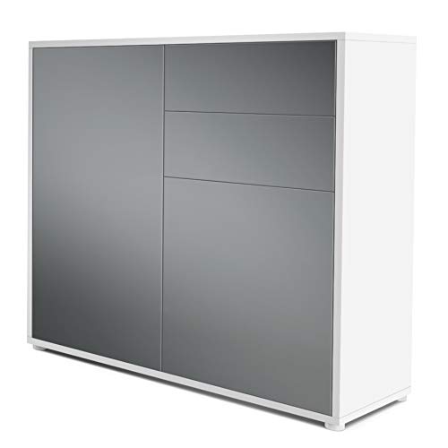 Cómoda Sideboard Ben, Cuerpo en Blanco Mate/Frentes en Grafito Satinado