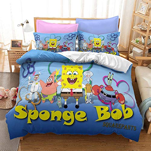 Conjuntos De Funda Nórdica Juego De Ropa De Cama Para Niños Adultos Con Impresión De Bob Esponja 3d Funda Regalo 100% Poliéster 3 Piezas Con 2 Fundas De Almohada / 07 / Single 135x200cm