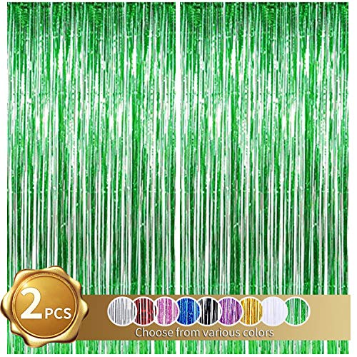 Cortinas de Oropel 2Pcs Verde Metálica Cortina de Borlas de Fondo Cortinas Fiesta Brillante Aluminio Flecos Cortinas Para Decoración Pared Fiestas Cumpleaños Navidad Boda Graduación(1m x 2m)