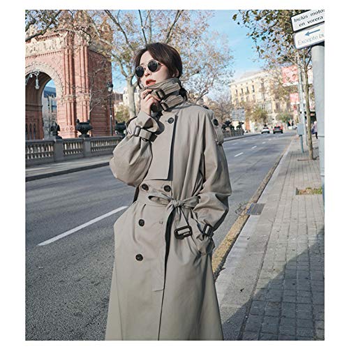 DAIDAILYQ Mujeres Otoño Invierno Doble Botonadura Gabardina Con Cinturón Windbreaker Mujer Fosa Color Sólido Solapa Una Línea Ocio