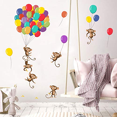 decalmile Pegatinas de Pared Globos Mono Vinilos Decorativos Animales Adhesivos Pared Habitación Infantiles Niños Bebés Guardería