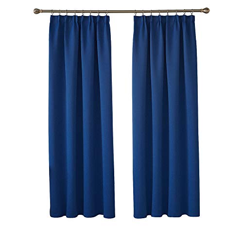 Deconovo Cortinas Fruncidas Termicas Aislantes Frio y Calor para Dormitorio Matrimonio Salón Hotel Casa Exterior con Bolsillos 1 Par 168 x 229 cm Azul Oscuro