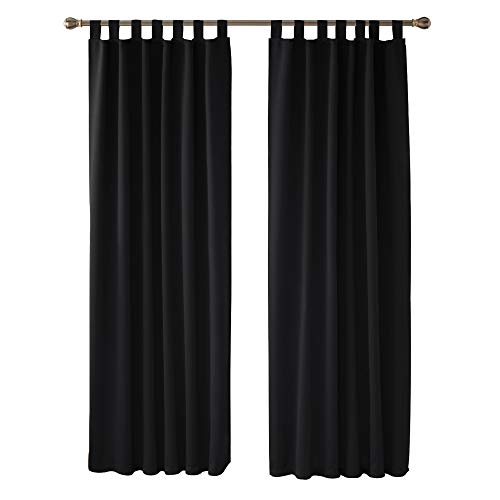 Deconovo Cortinas Opacas con Aislamiento Térmico para Sala de Estar Oficina Hotel Ventanas con Trabillas 2 Paneles 140 x 245 cm Negro